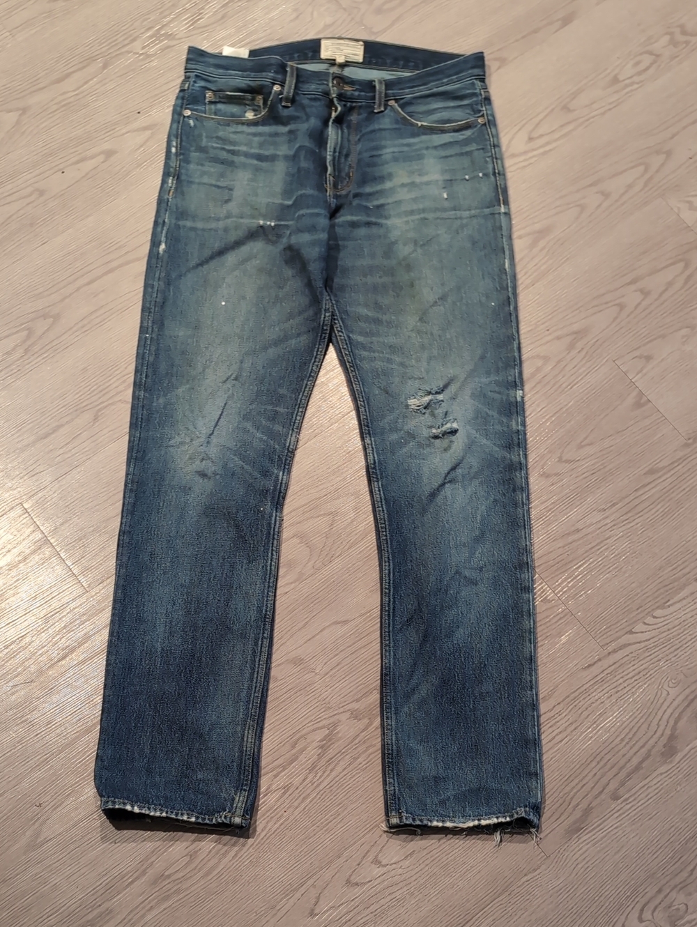 Current/Elliott Men's Distressed Blue Straight Jeans 32x32
